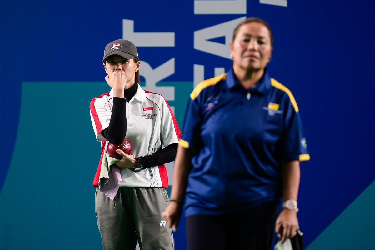Singapore lawn bowls athlete watching play during the Glasgow 2026 Commonwealth Games